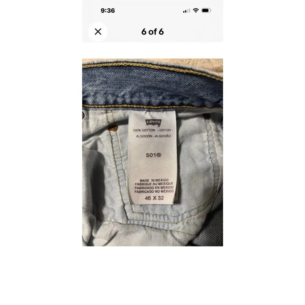 Levi’s 501 Jeans Mens 46x32 (30 Inseam) Button Fly Medium Wash Straight Leg